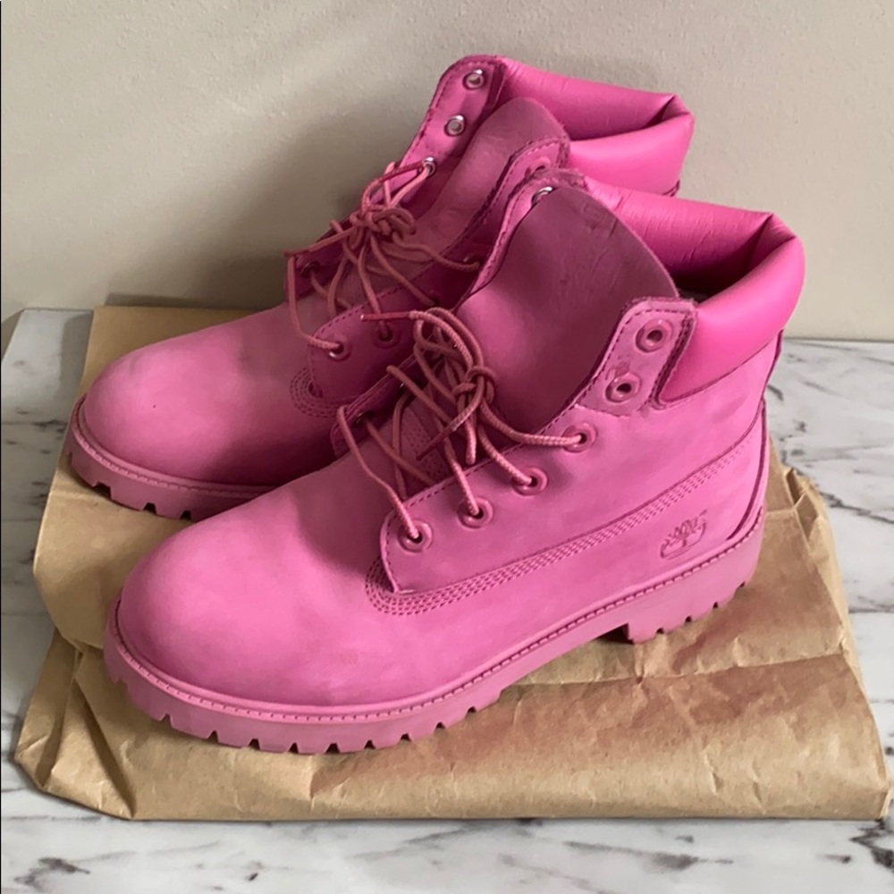 Rare”Pepto-Bismol” Pink Timberlands💘